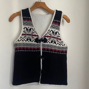 Nordic Patterned Black and White Sweater Vest